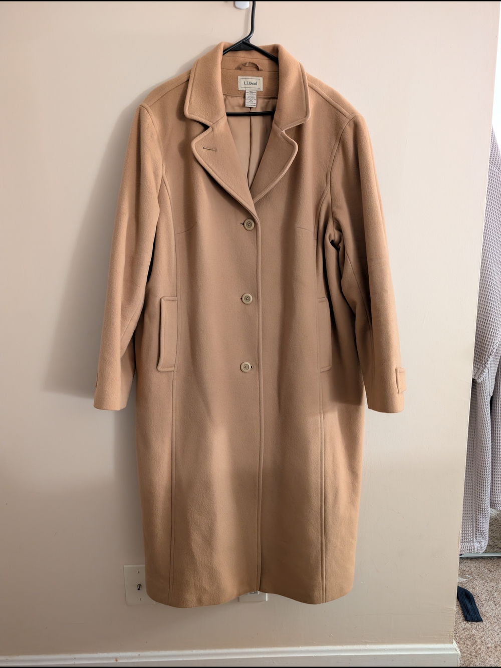 VINTAGE L.L. Bean 100% Lambswool Insulated Long Polo Overcoat Camel Tan Plus 2X